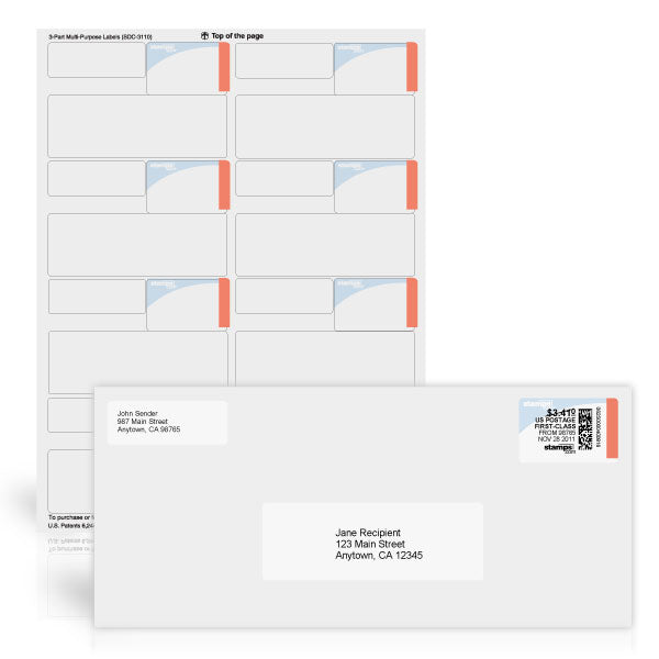 NetStamps 3-Part Postage, Delivery and Return Address Labels