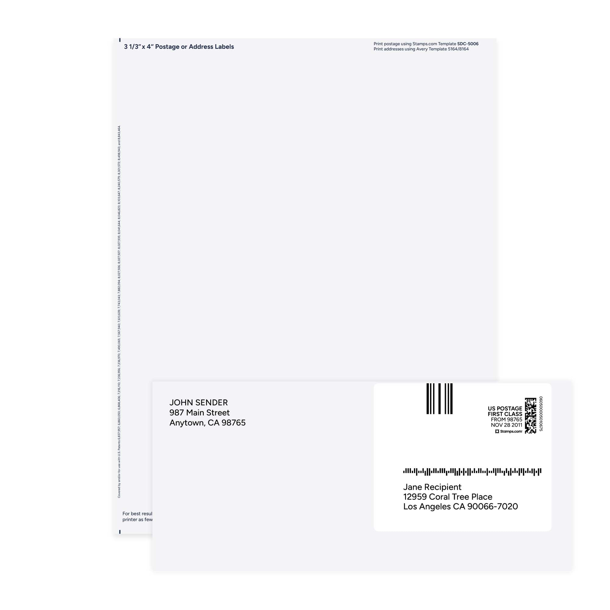 3 1/3" x 4" White Postage or Address Labels